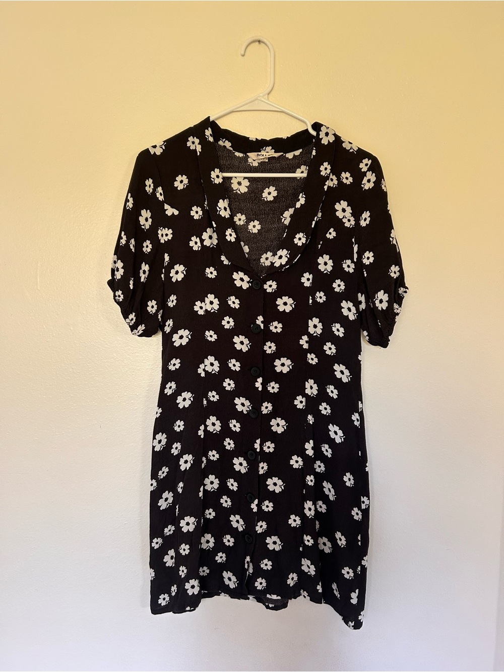 ROLLA'S Black Mini Dress with White Daisy Print